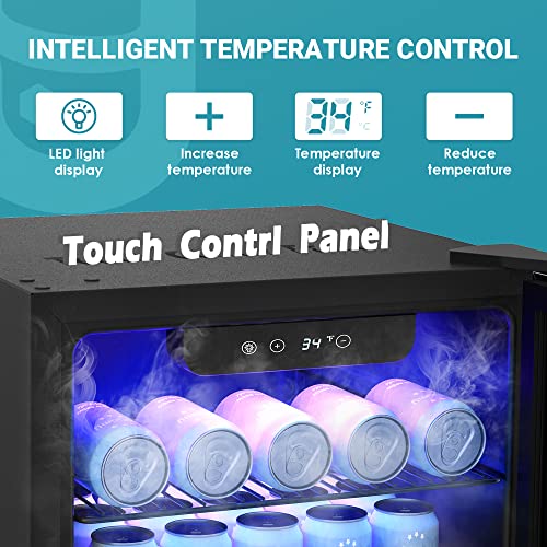 EUHOMY Beverage Refrigerator Cooler, 130 Can Mini Fridge with Glass Door for Soda Beer or Wine, Beverage Cooler for Home, Office, Bar with Adjustable Removable Shelves, Silver