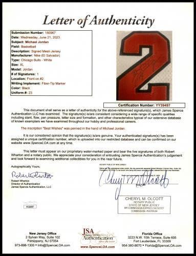 Michael Jordan Autographed Framed Nike Jersey Chicago Bulls "Best Wishes" JSA #YY39497 - Autographed NBA Jerseys