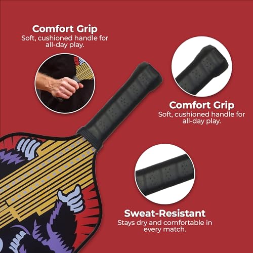 Pop Art Paddles Carbon Fiber Pickleball Paddles, Textured Honeycomb Core Pickleball Racket with Cushion Grip, Designed for Control and Balance by Legendary Pop Artist Burton Morris (Red)