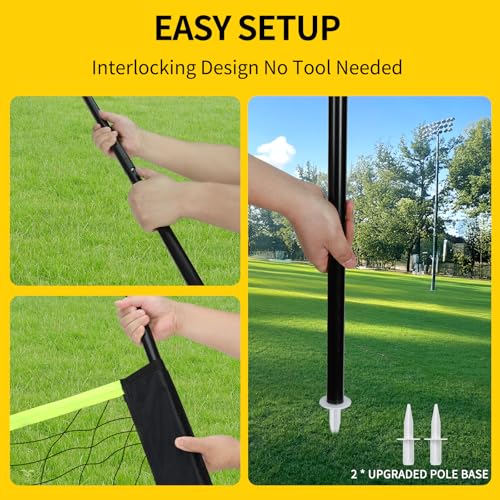 Portable Outdoor Volleyball Net Set for Backyard Beach with Adjustable Poles, Soft PU Volleyball & Pump, Carry Bag and Durable Anti-Sagging Net (Black and Green, 20ft)