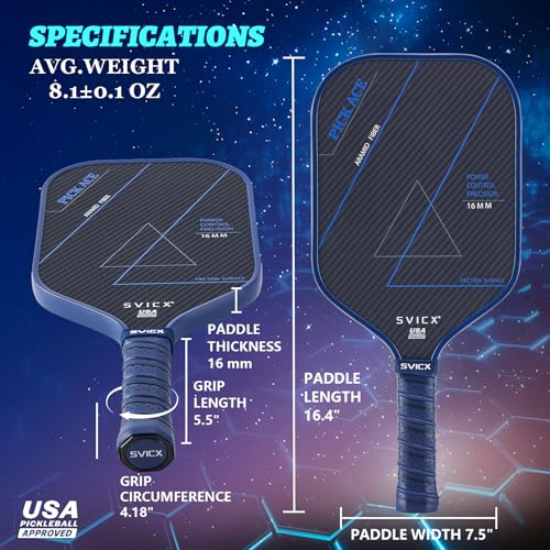 SVICX Pickleball Paddle,Professional Carbon Fiber Pickleball Paddles-Aramid Fiber Surface,Superior Control,Strong Power and Forceful Spin,USAPA Approved (Aramid+Carbon Fiber (Navy Blue))