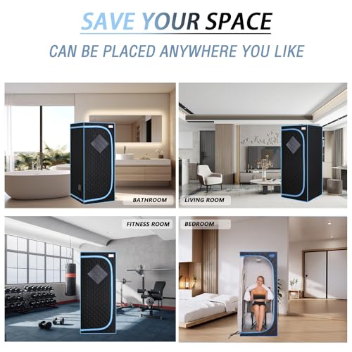 Wizzisauna Portable Infrared Sauna for Home Spa | Full Size 1 Person Sauna | Full Size Far Infrared Sauna Tent | with Heating Foot Pad, Portable Chair, (L29.1 x W29.1 x H66.5, Black)