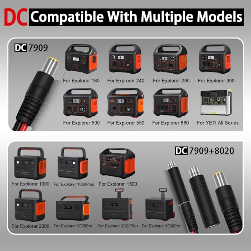 COMeap 6FT 1.8M SAE to DC8mm Male Adapter for Jackery Solar Panel, with Polarity Reverse Adapter DC7909 to DC5525/DC8020 Converter for Explorer/GZ Portable Power Station Solar Generator 14AWG