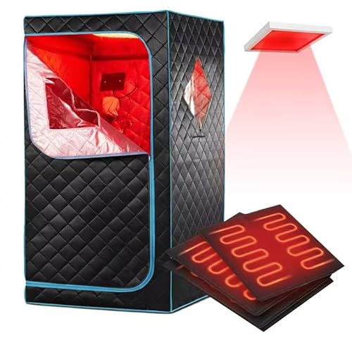 iDOTODO Portable Full Size Infrared Saunas for Home, One Person Full Body Home Spa Tent with Heating Foot Pad, Remote Control, Reinforced Foldable Chair (Black)