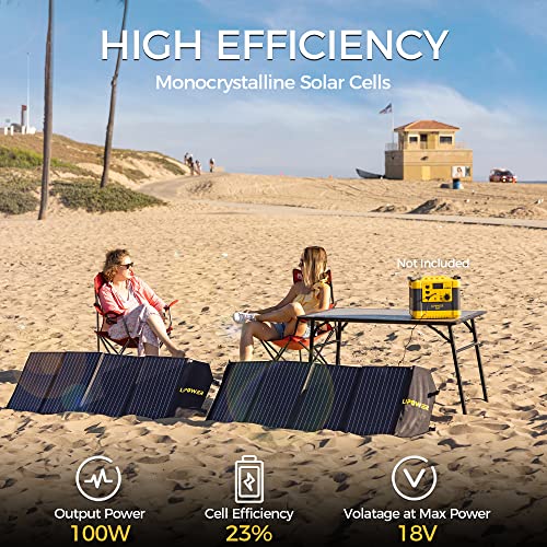 Lipower Portable Solar Panel 100W, Foldable Solar Charger for Jackery/Anker/FlashFish/Bluetti/Goal Zero/Rockpals Power Station, Solar Generator for Camping RV Hurricane