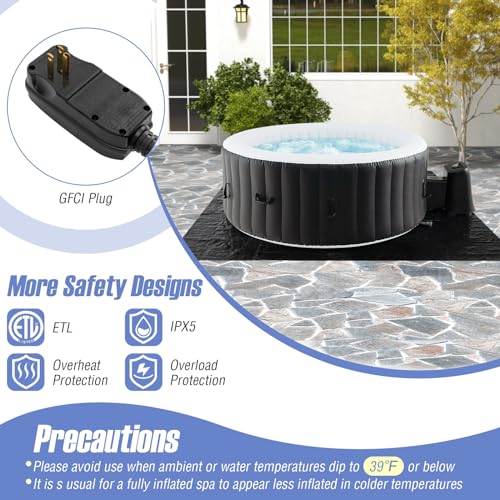 Goplus Inflatable Hot Tub, 2-4 Person Blowup Pool Hottub w/110 Air Jets, Heater Pump, Filter Cartridges, Insulated Cover, Ground Cloth, Portable Outdoor Water SPA (70’’ Round, 2-4 Person)