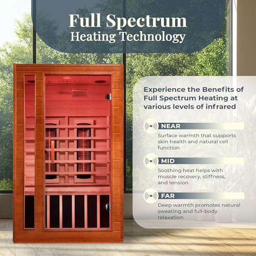 DYNAMIC SAUNAS Cardoba 2-Person Full Spectrum Infrared Sauna with Red Light Therapy & Bluetooth Speakers | Personal Indoor Dry Heat Sauna Room for Spa, Home & Gym – Made from Canadian Hemlock