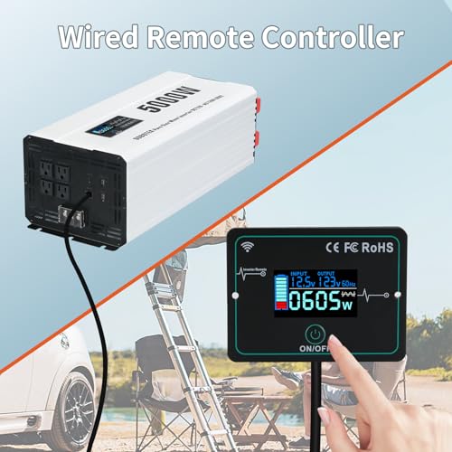 OUBOTEK 5000 Watts Power Inverter Peak 10KW, Pure Sine Wave 12V DC to 120V AC Off Grid Solar Inverter with Wireless Remote Control LCD Display 4 AC Outlets Hardwire Terminal for Home RV Camping