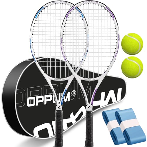 OPPUM Pro Women's Tennis Racket | 260g Lightweight Aluminum Alloy Frame with Shock Absorption | 110 sq in Sweet Spot & Ergonomic Grip | Includes Carry Case, Tennis Ball & Overgrips (Purple/Blue)