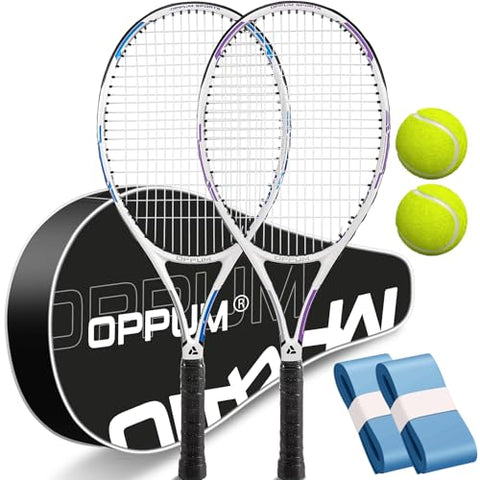 OPPUM Pro Women's Tennis Racket | 260g Lightweight Aluminum Alloy Frame with Shock Absorption | 110 sq in Sweet Spot & Ergonomic Grip | Includes Carry Case, Tennis Ball & Overgrips (Purple/Blue)