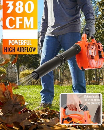 Relxxon Gas Leaf Blower 26cc Handheld, Powerful 2-Cycle Engine, 180 MPH 380 CFM, Lightweight Quick-Start for Lawn Care, Yard Debris & Light Snow (RX1869)
