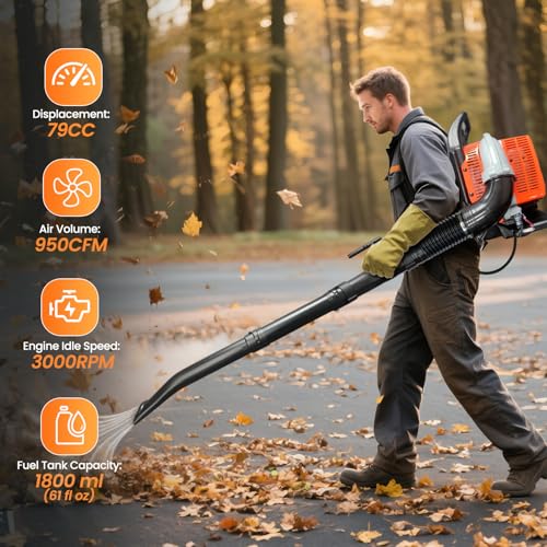 RIDALIYA 63CC Gas Leaf Blower, 3.2HP Backpack Blower with 660 CFM Air Volume and 200 MPH Wind Speed, Powerful 2-Stroke Engine for Heavy-Duty Lawn, Yard, and Parking Lot Cleanup