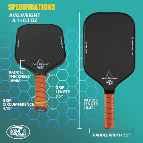 Pickleball Paddle,Pickleball Paddles-3K Raw Carbon Fiber Textured Surface with Great Grit & Spin,T700 Carbon Fiber Racket with Excellent Power,Control & Balance,USAPA Approved (Black-Brown 16mm)