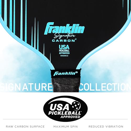 Franklin Sports Pro Pickleball Paddles - Signature Carbon Series -T700 Carbon Fiber Surface - USA Pickleball (USAP) Tournament Approved - 13mm Polypropylene Core -Traditional Shape - Blue