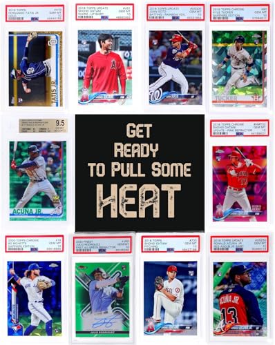 Three Graded Baseball Cards Gift Box: MLB Edition │Three Premium PSA/BGS Graded 10, 9.5 or 9 Cards │Potential Rookie Autographs & Numbered RC Refractors│Gift for Baseball Fans│by Slabs of Heat