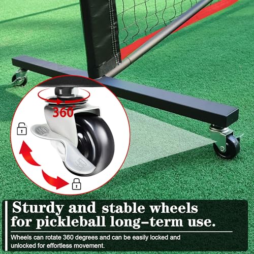 Portable Pickleball Set - Wheeled Net, 4 Fiberglass Paddles, 8 Balls, Court Marking Kit, Carry Bag