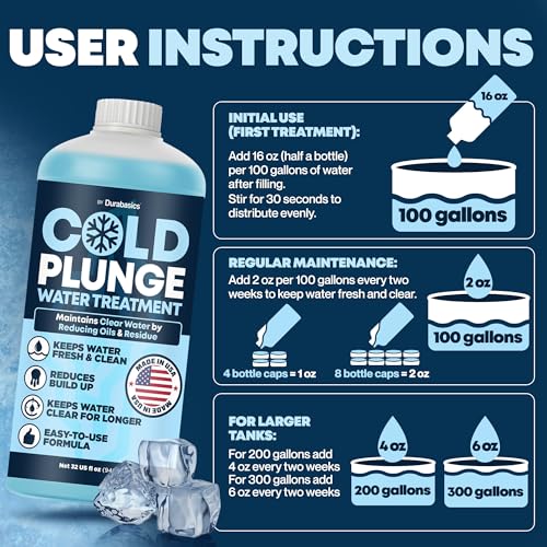 Durabasics 3in1 Cold Plunge Water Treatment – Helps Maintain Clear, Fresh-Looking Water | Cold Plunge Cleaner & Water Stabilizer | 32-Week Supply | Easy to Use | Ice Bath Water Treatment – 32 oz