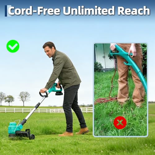 Garvee 12" Cordless Weed Wacker - String Trimmer Grass Trimmer, w/ 2 x 2.0Ah Batteries with Wheels, 8 pcs Spools Lines, Fast Charger