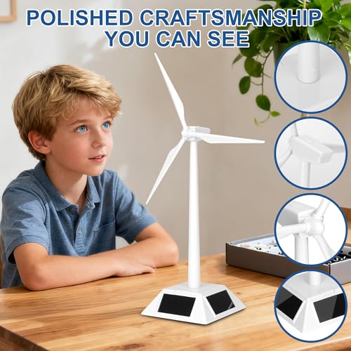 Solar Powered Windmill Model, Assembled Rotating Wind Turbine Generator Science Teaching Tool, DIY Solar Windmill Model Desk Home Decor Craft Education Gift