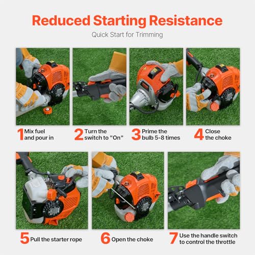 VEVOR String Trimmer, 25.2CC 2-Stroke, Gas Powered Weed Wacker, 16.9" Cordless Grass Trimmer, Multi-Functional Lawn Edger with Shoulder Strap & 3T Blade, Weed Eater for Quick Grass Cleaning