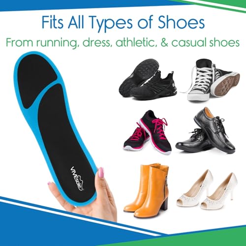 ViveSole Gel Insoles for Men & Women - Shoe Inserts for Walking & Standing All Day - Thin Cushion Soles for Sneakers, Boots - Comfort & Support for Heels, Arch Support, Plantar Fasciitis, Flat Feet