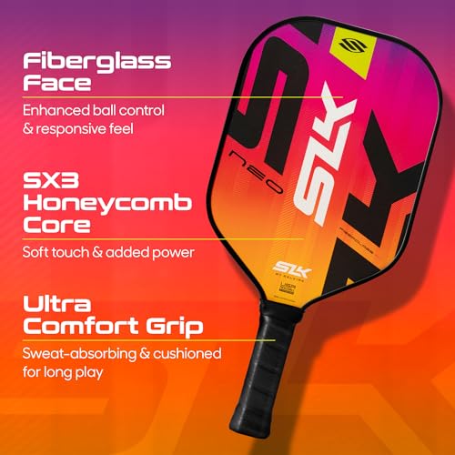 Selkirk Sport SLK Neo Fiberglass Pickleball Paddles Set of 2 | Designed in The USA | Complete Pickleball Set with 2 Pickle Ball Rackets, 3 Hybrid+ Balls, and SLK Sling Bag | Electric Sunset & Oasis