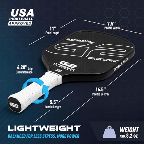 Pickleball Paddles, Carbon Fiber Pickleball Paddle, G2 (Gen2) 16mm USAPA Raw Carbon Pickleball Racket, Pro-Grade Thermoformed Pickle Ball Paddle for Control, Power, Spin by Dynamix (White, Black Edge)
