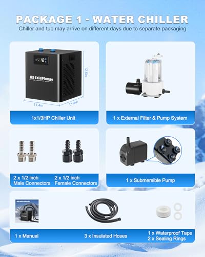 AS ColdPlunge Ice Bath Chiller & Cold Plunge Tub Kit, 1/3HP Cold Plunge Chiller with External Pump & Filter, XXL 148Gal Upgraded Ice Pod, Cold Plunge Tub with Water Chiller for Cold Therapy Recovery