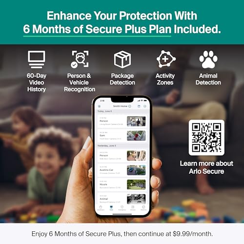 Arlo Essential Security Camera (3rd Gen - 2025 Release) 3 Cam + 3 Solar Panels + 6 Months of Secure Plus Plan - 2K, Person Recognition, Package Detection, Animated Preview, Dual-Band WiFi, White