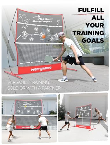 MerryMove Pickleball Practice Rebounder: 2in1 Pickle Ball Equipment for Solo Practice, Rebounder Training with Strategically Placed Targets, 6FT Mini Pickleball Net for Backyard, Driveway, and Garage