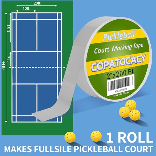 Pickleball Court Tape - 2" x 200 ft, Outdoor Pickleball Marking Kit, White Tape for Temporary Court Lines - No Residue Easy to Apply & Remove - Perfect for Pickleball Court, Gym, Driveway, Backyard