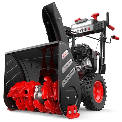 AMERISUN 24-Inch Two-Stage Gas Self-Propelled Snow Blower with 212cc Engine, Electric Start, Multiple Speeds, 180°Chute Rotation, LED Light, Heavy-Duty 24" Snow Thrower for Driveways & Heavy Snow