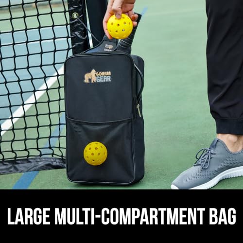 Gorilla Gear USAPA Approved Pickleball Paddles Set of 4, Indoor Fiberglass Shock Absorbent Racket with Comfortable Grip, Outdoor Pickle Ball Court Equipment, Sports Accessories Includes Bag, Black