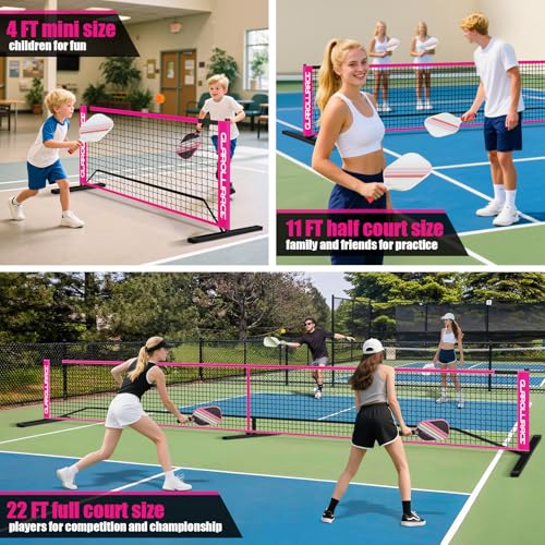 Glarollirace 3-in-1 Portable Pickleball Net Set, with Regulation Size 22 FT | 10 FT | 4 FT PE Nets + Metal Frames, Pickle Ball Net System for All Weather Condition and Windproof, Indoor and Outdoor
