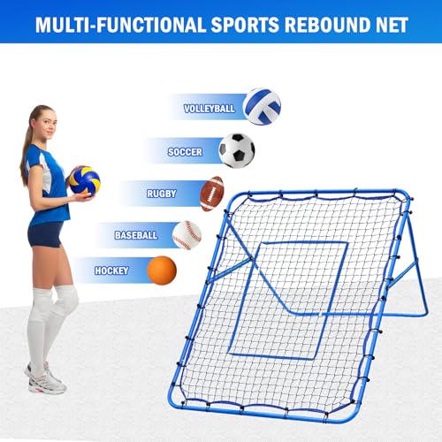 5x4FT Volleyball Baseball Rebounder Net, Softball Rebounder Pitchback Net Quick Adjustments, Quick Adjustments Lacrosse Bounce Back Practice Equipment, Ideal for Outdoor Indoor and Backyard Training