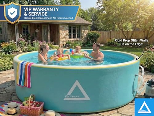 ISKYPOOL 9ft Compact Drop Stitch Pool – Rigid Hard-Wall Mini Swimming Pool for Kids & Patios – Deep 40" Design – Durable & Pet Friendly (Dia 9ft x 3.3ft)