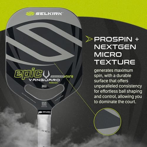 Selkirk Sport Vanguard Power Air Pickleball Paddles | Carbon Fiber Pickleball Paddle | 360 Proto Molding & Flexfoam Perimeter | Designed for Ultimate Power & Control | Epic | Shadow Gray