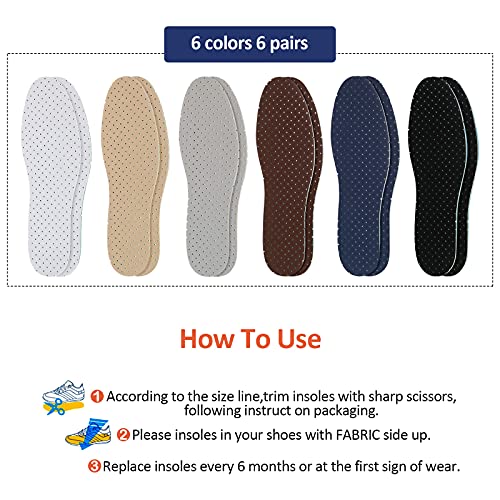 6 Pairs Shoe Insoles Women Thin Breathable Shoe Pads Inserts Ultra Soft Cushioning Walking Double Layer Latex Insoles with Holes Fit in Any Unisex, Men 7-11 Woman 2-8(Simple Colors)