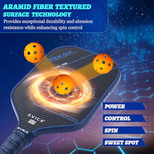 SVICX Pickleball Paddle,Professional Carbon Fiber Pickleball Paddles-Aramid Fiber Surface,Superior Control,Strong Power and Forceful Spin,USAPA Approved (Aramid+Carbon Fiber (Navy Blue))
