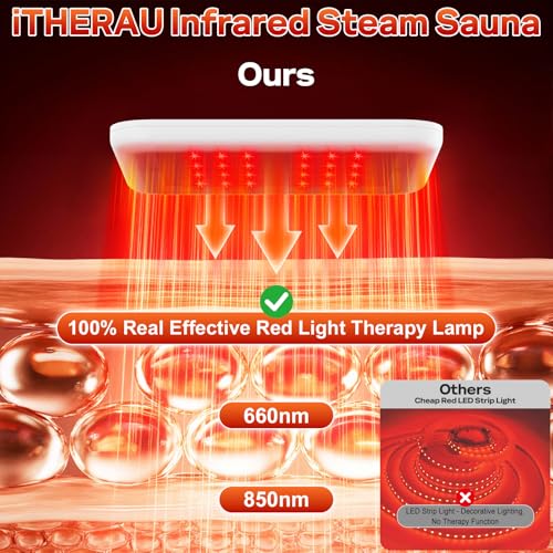 2 Person Infrared Sauna Box for Home, Portable Steam Sauna Room with 660nm+850nm Red Light Therapy Lamp, 5-Layer Waterproof, 2 Steamers, 2 Folding Chair, 2 People Red Light Sauna