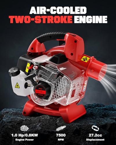 Getell 27cc Gas Powered Handheld Blower, 380 CFM 180 MPH 2-Cycle Engine, Lightweight Quick-Start for Lawn Care, Snow & Roof Leaf Cleaning (GET309)