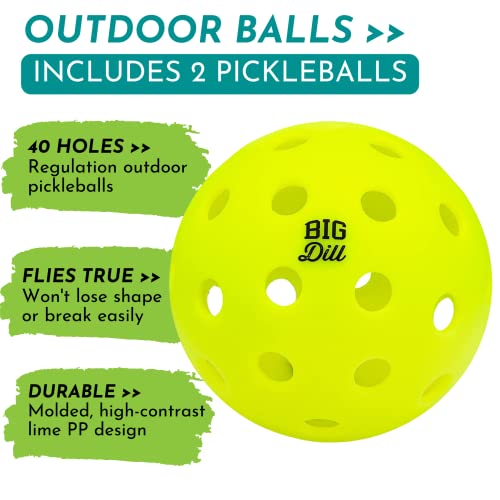Big Dill Pickleball Infinity Pickleball Paddles Set of 2 USAPA Approved Pickleball Paddle Set | 2 Fiberglass Paddles with Covers, 2 Outdoor Pickleball Balls & Bag for Pickle Ball Paddle Set