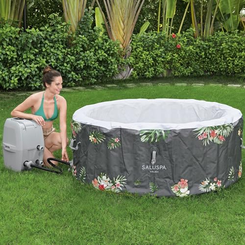 Bestway SaluSpa Aruba AirJet Large Round 2 to 3 Person Inflatable Hot Tub Portable Outdoor Spa with 110 AirJets and EnergySense Cover, Grey