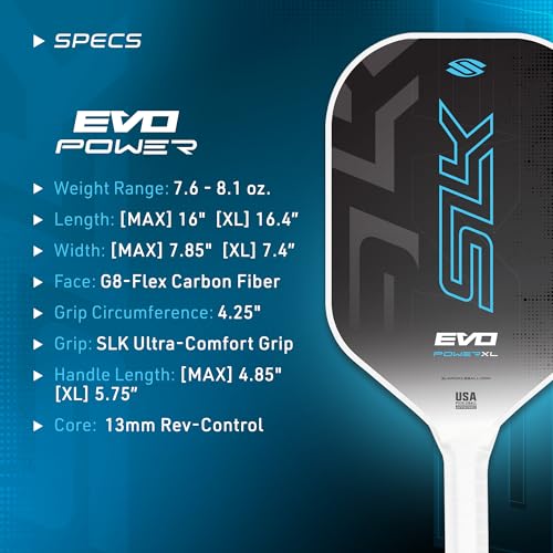 Selkirk Sport SLK Evo Power MAX Pickleball Paddle by Selkirk Sport | G9 Power Carbon Fiber Pickleball Paddle with SpinFlex Surface and Rev-Hybrid Polymer Core | Power Blue Max