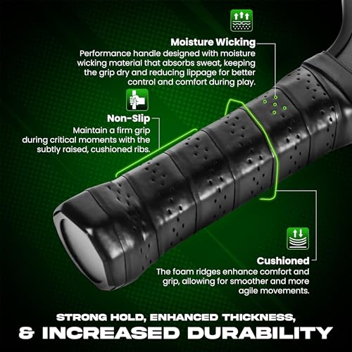 Pickleball Paddles Set of 2, Reinforced T700 Raw Carbon Fiber Paddles with High Texture Surface and Perforated Comfort Grip, Honeycomb Polypropylene Core, 4 Durable Pickleballs & Carry Bag.