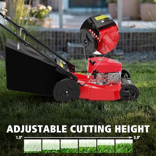 PowerSmart 21" 2-in-1 Push Lawn Mower, 144cc Engine, 3-in-1 with Bagging, High Wheels, Lightweight and Easy Assembly,Adjustable Cutting Height, Lightweight,for Garden Yard