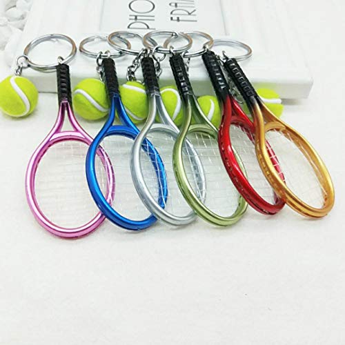 JINZHOUFZ Color Mini Tennis Racket with Ball Keychain Key Ring (blue)