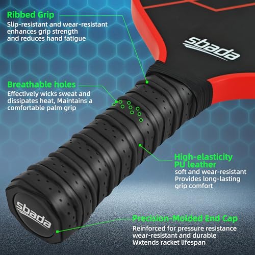 sbada T700 Carbon Fiber Pickleball Paddles Set of 2 with 16mm Honeycomb core, Red Premium Lightweight Pickle Ball Racket for Beginners, Men & Women