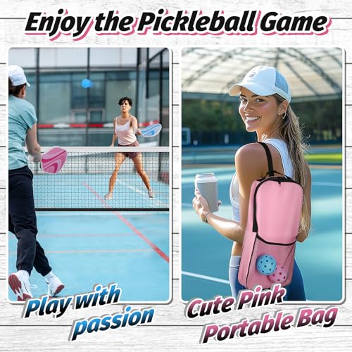 Cute Pickleball Set of 2 Paddles - Pink & Blue Lightweight Pickleball Rackets with 2 Indoor and 2 Outdoor Balls, 1 Portable Bag, for Beginner Youth Women Couple Gift