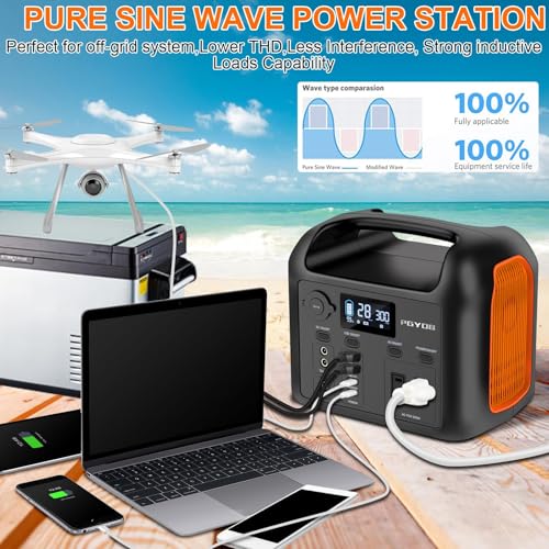 PGYOB Portable Power Station with 55W Solar Panel, 299Wh LiFePO4 Backup Battery 300W Pure Sine Wave AC (600W Peak) Car Outlets PD 60W QC3.0 Solar Generator Power Bank for Camping, Emergency, CPAP